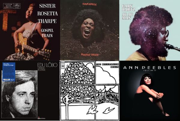 Cover art for Sister Rosetta Tharpe, Funkadelic, Gary Bartz, Edu Lôbo, the Millennium, and Ann Peebles.