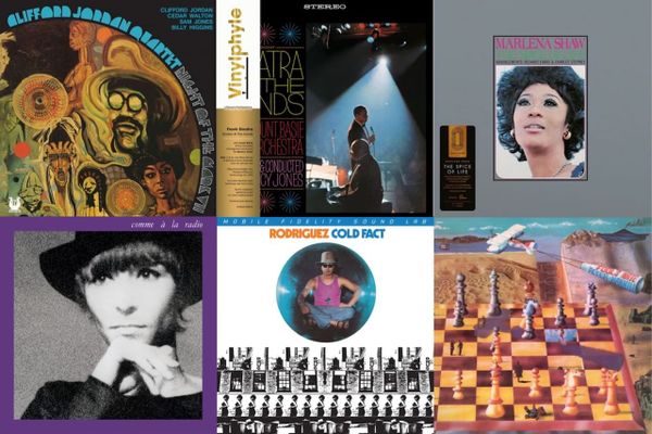 Cover art for Clifford Jordan Quartet, Frank Sinatra, Marlena Shaw, Brigitte Fontaine, Rodriguez, and Peter Hammill.