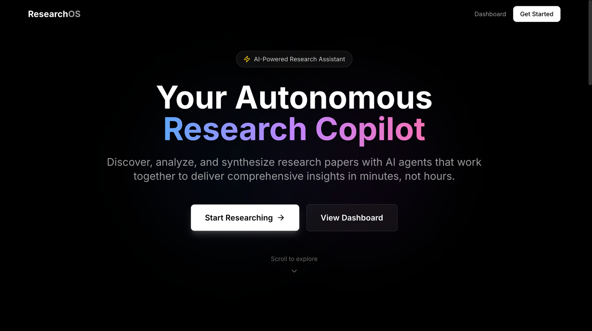 Screenshot of ResearchOS's homepage