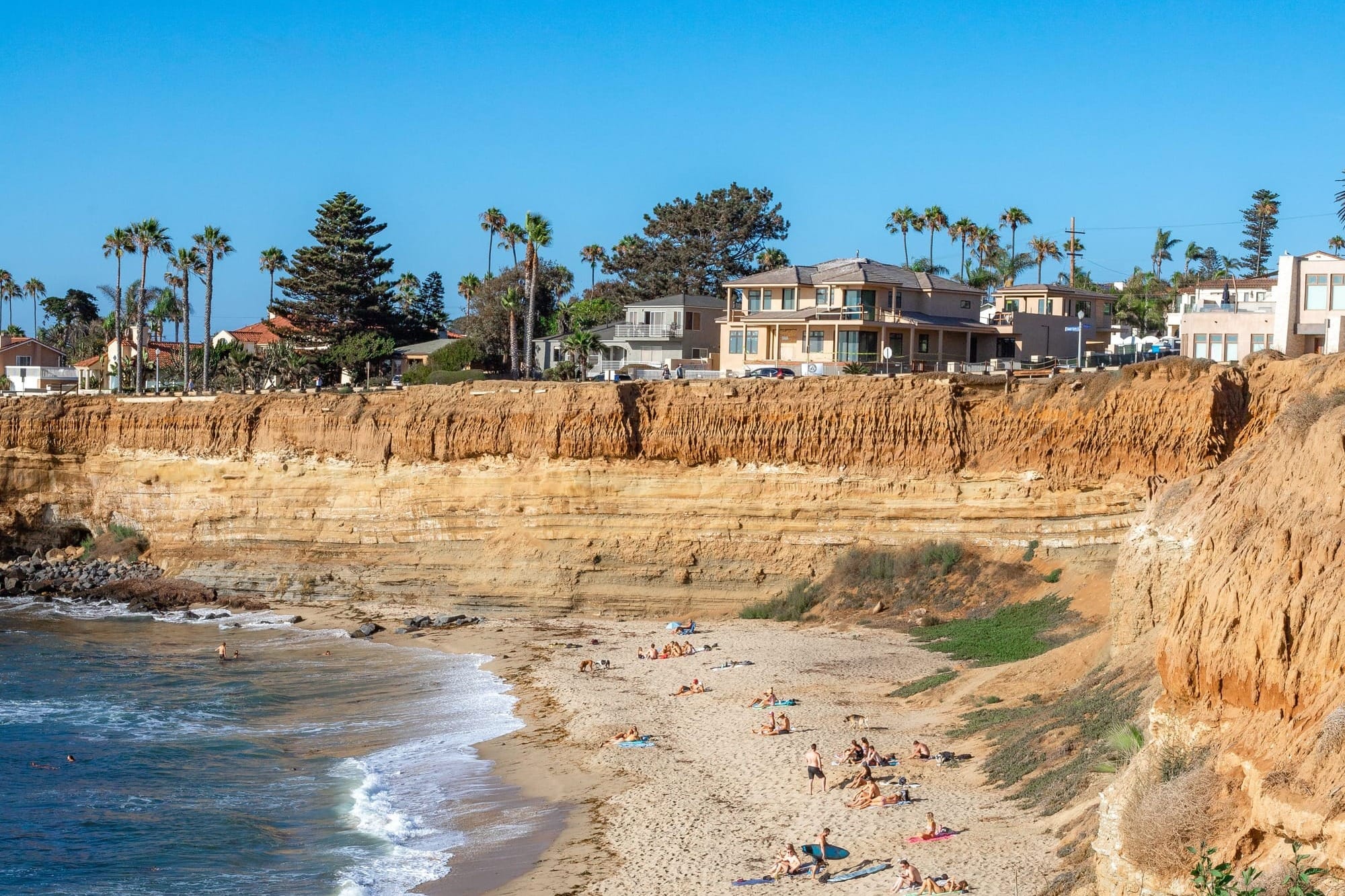 Sandstone cliffs and ocean waves along the San Diego California coastline