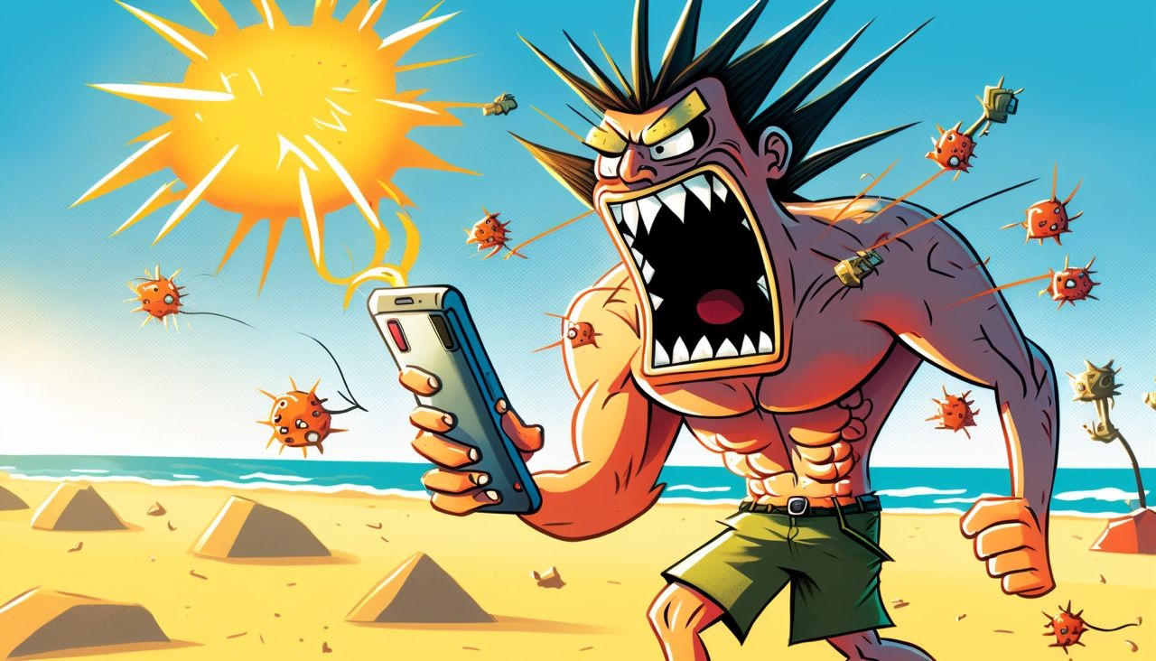cartone di un tizio che grida come un pazzo al cellulare