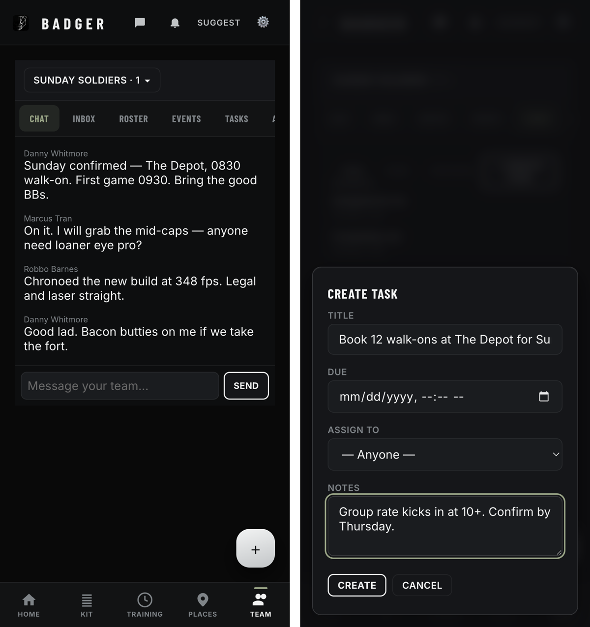 Badger app Teams โ squad chat and task assignment