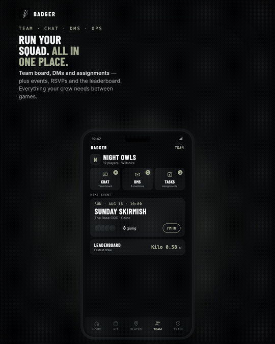 Badger app — teams