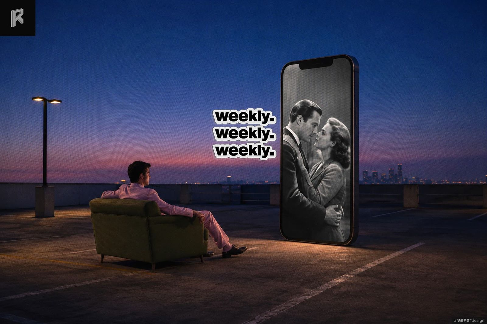 Men watches Vertical Drama Mini Series on a parking lot on Real-Reel.Com