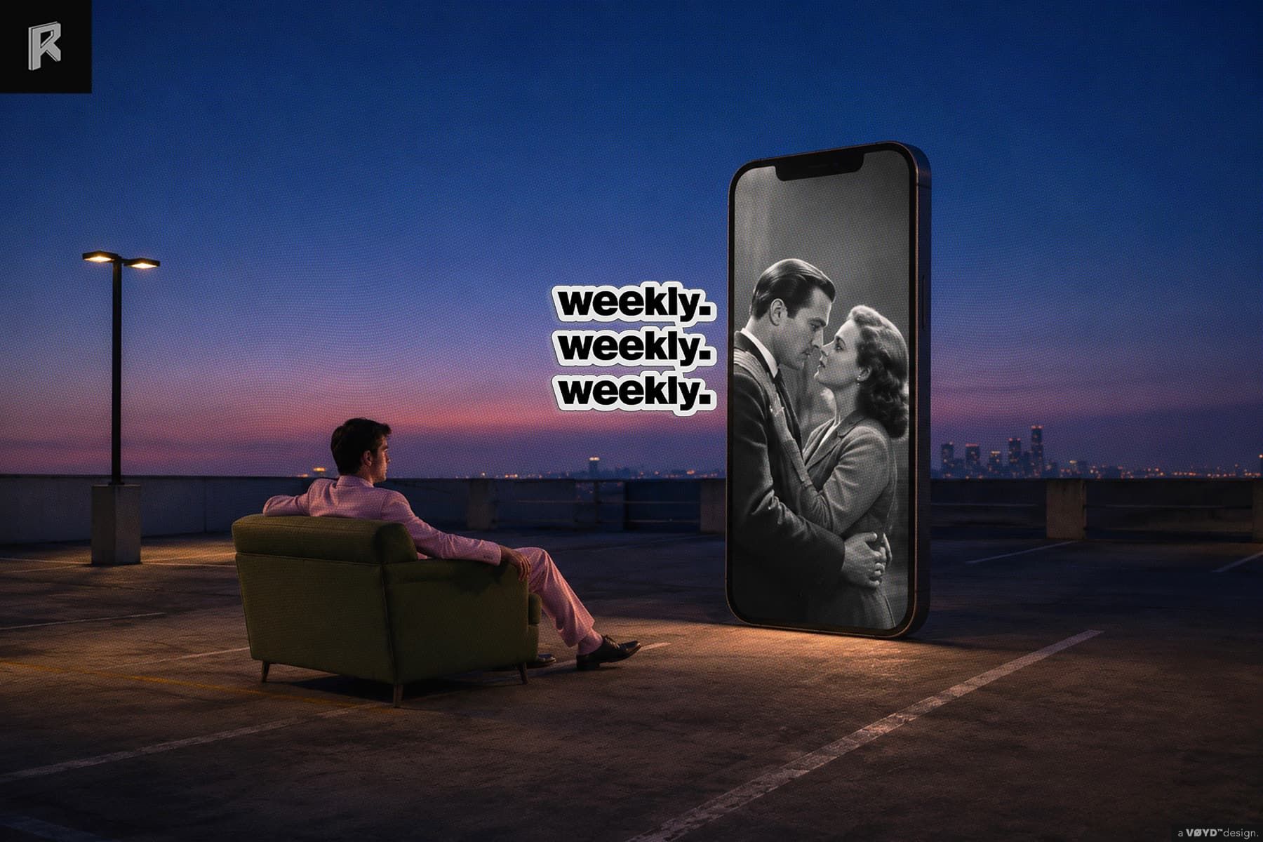 Men watches Vertical Drama Mini Series on a parking lot on Real-Reel.Com