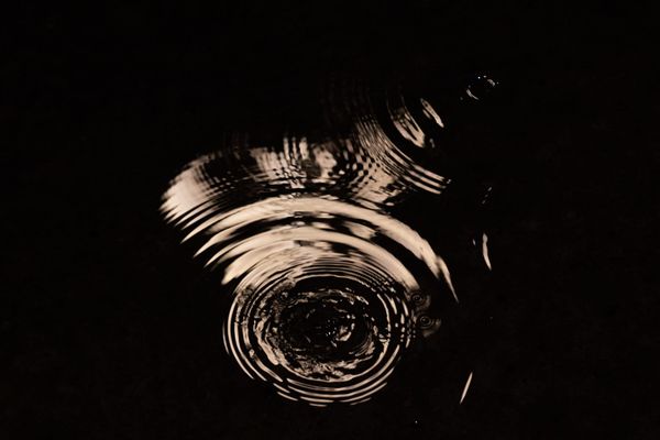 Concentric ripples spreading across the surface of dark water.