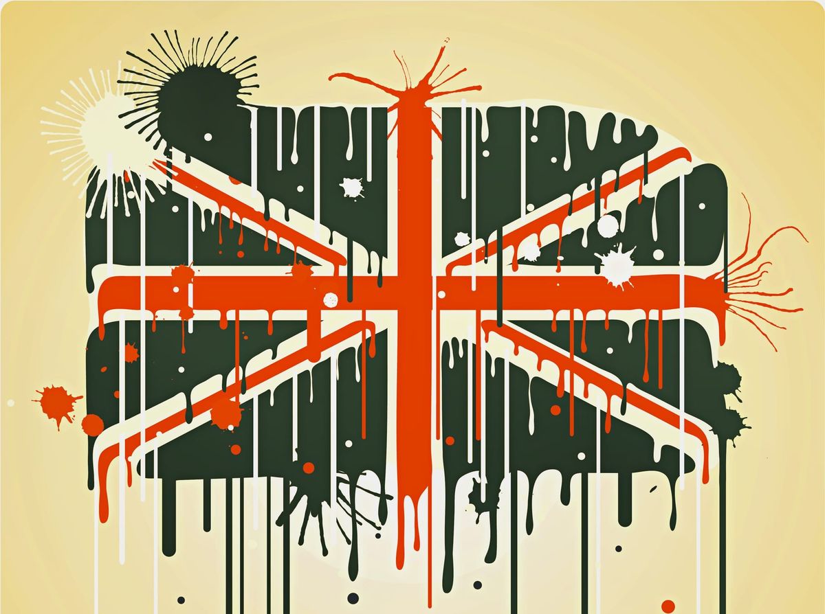 An illustration of a melting british flag