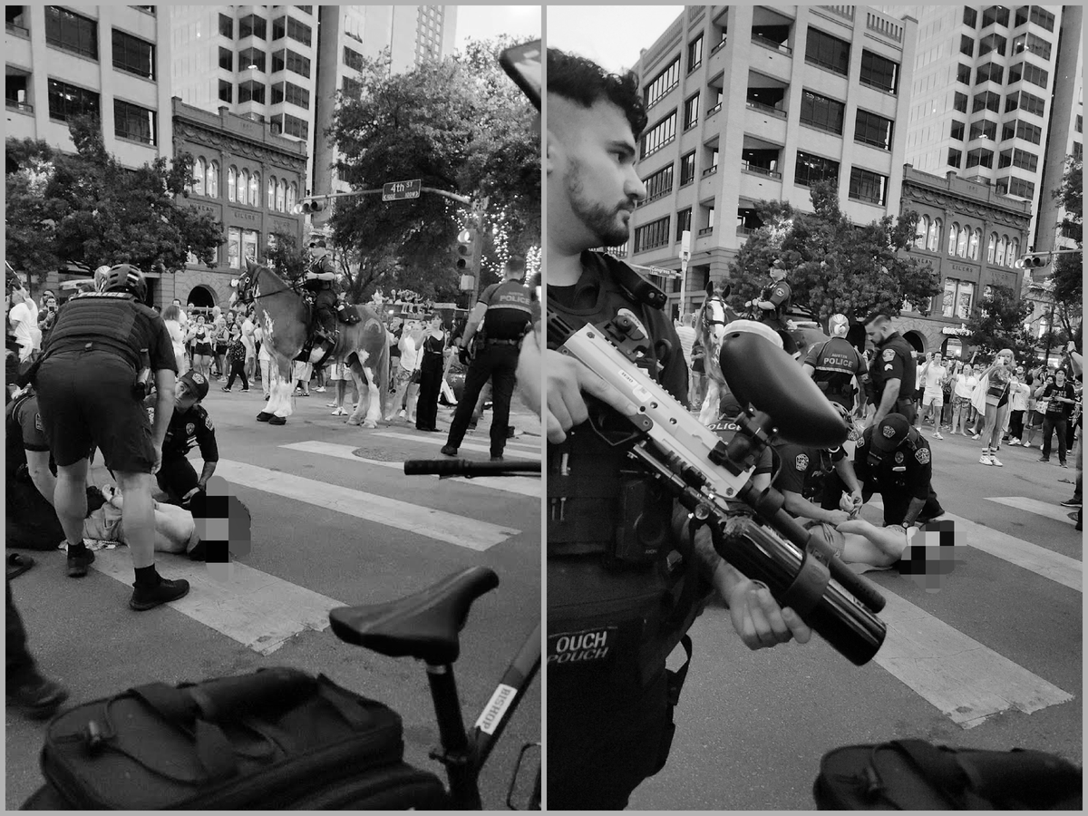 Police arresting a man at Austin's pride parade in August.