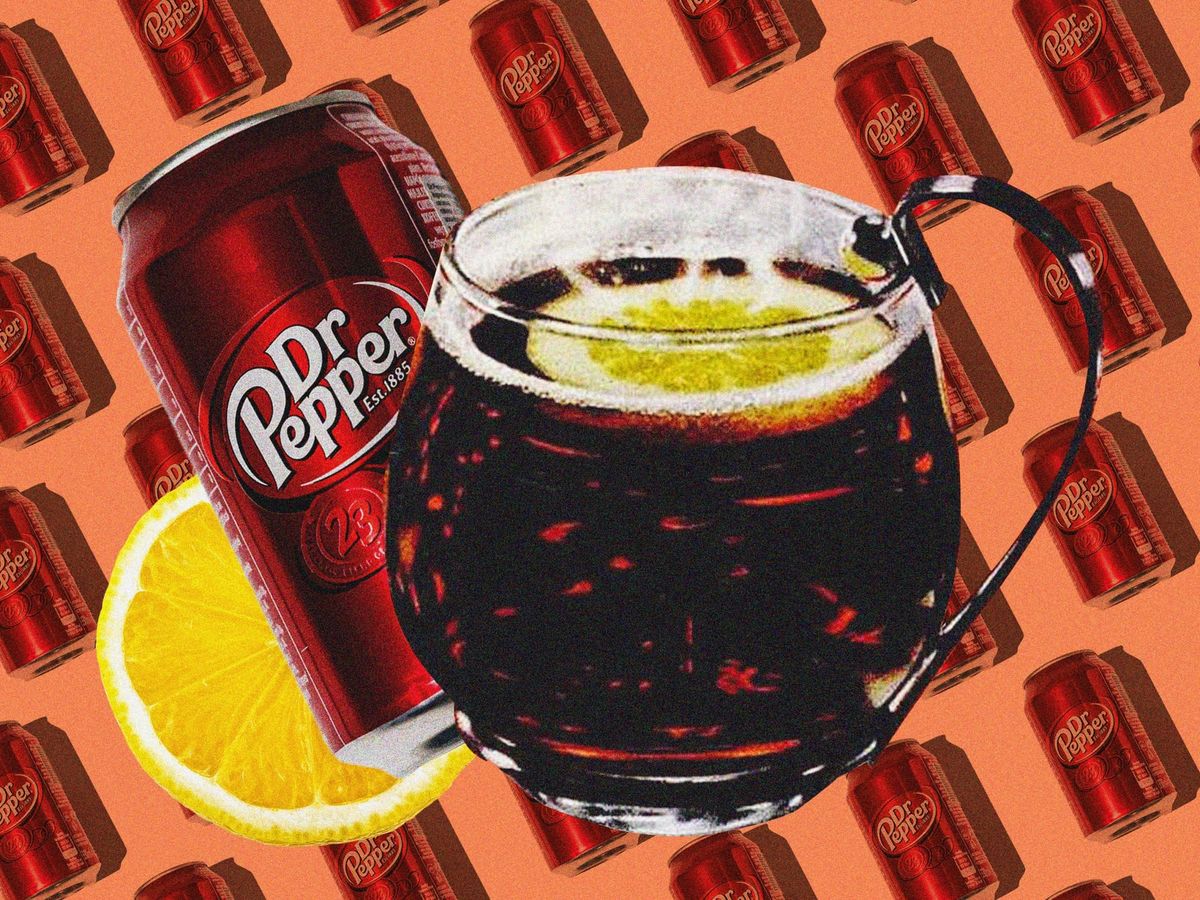 Dr. Pepper cans pattern with hard shadow on white background.