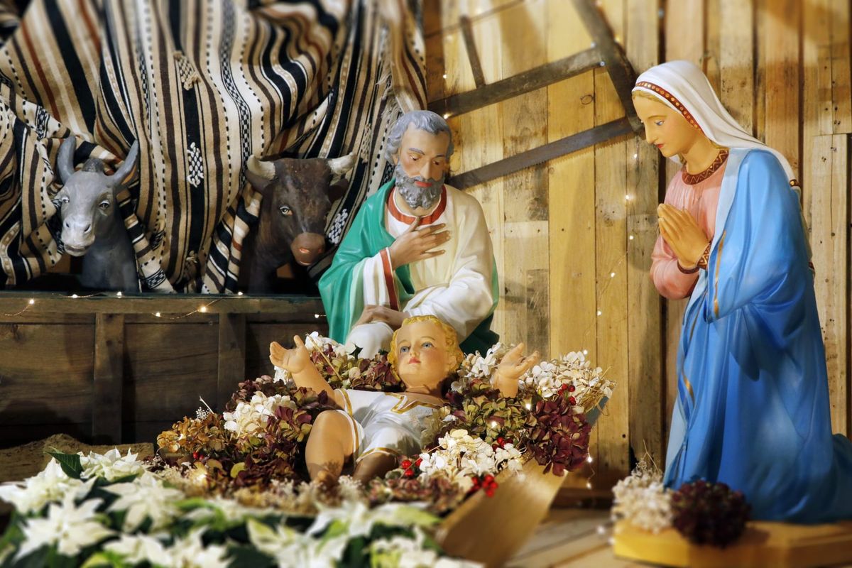 View of a Christmas crib, or nativity scene.