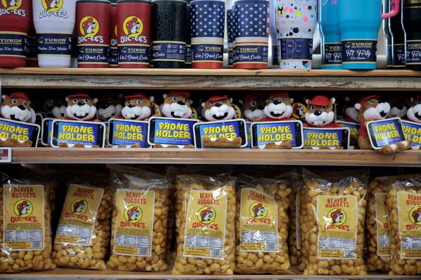 Shelves of snacks at a Buc-ee’s store