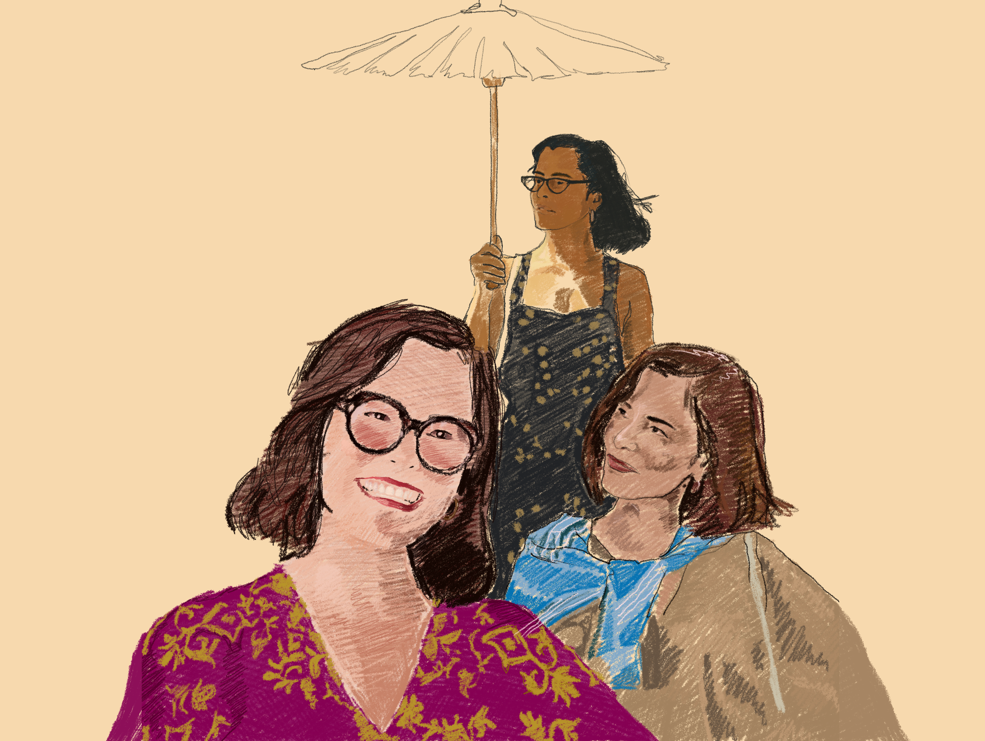 Illustrations of Parker Posey’s character in White Lotus