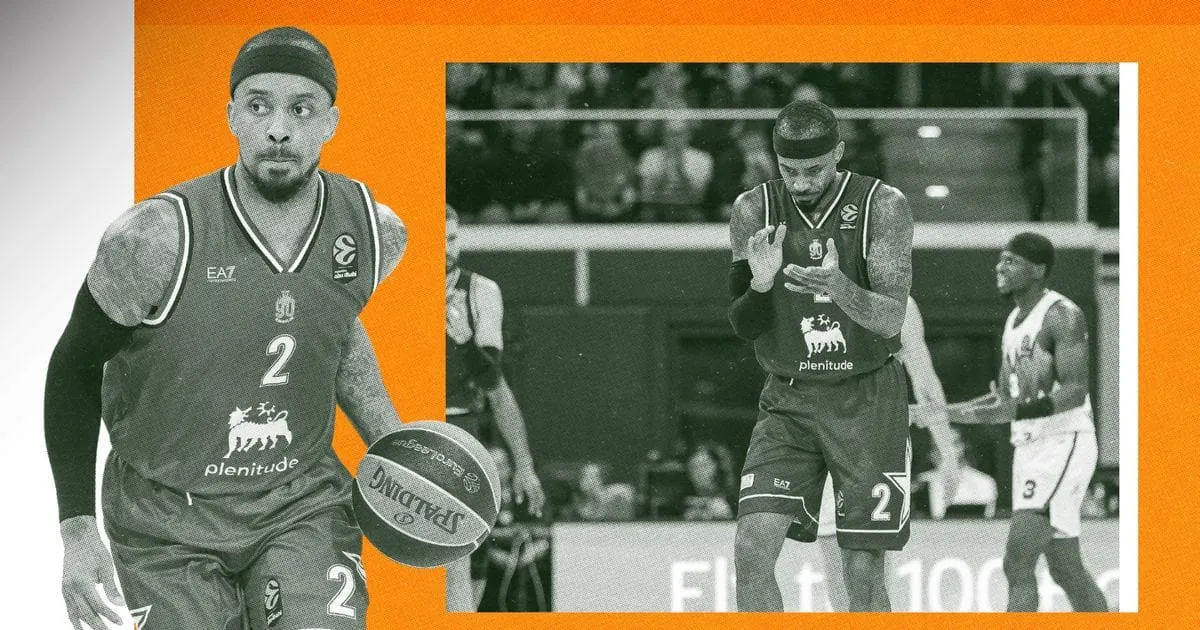 Montage de deux photos de Lorenzo Brown sous le maillot numéro 2 de l'Olimpia Milan en Euroleague