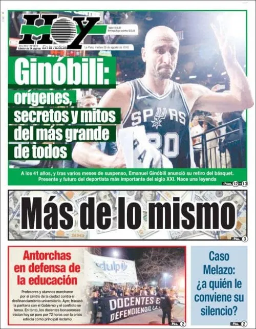 La retraite de Manu Ginobili à la Une de la presse en Argentine
