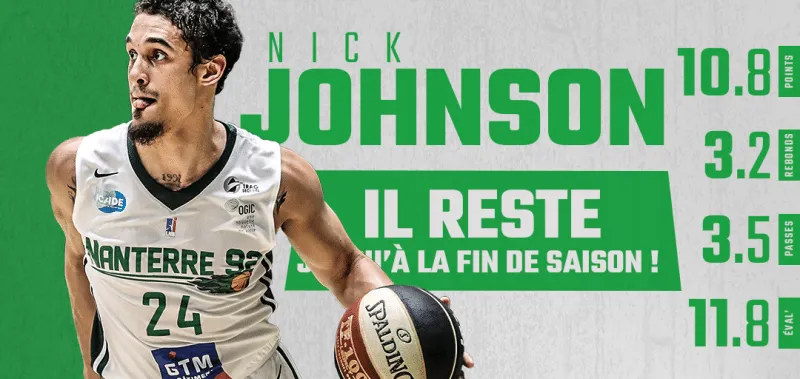 Nanterre: Le meneur Nick Johnson prolongé jusqu’à la fin de saison