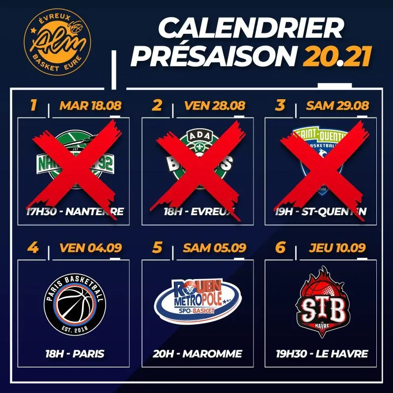 Pro B: Deux matches de préparation d’Evreux annulés