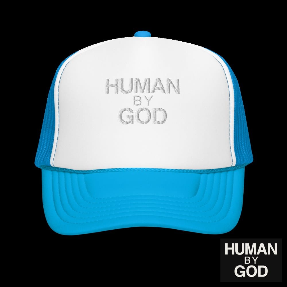 Human By God — Foam Trucker Cap (Blue / White / Blue)