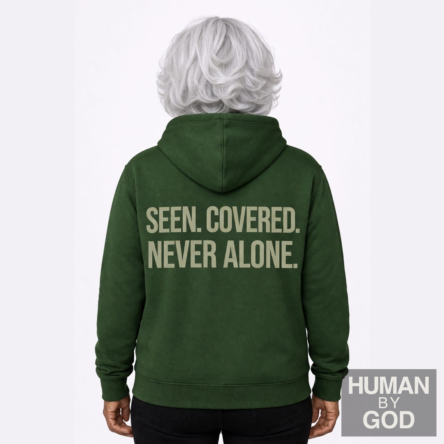 Seen. Covered. Never Alone. — Premium Faith Hoodie