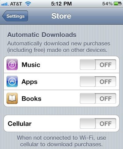 Apple. iOS 4.3 자동 다운로드, 구입한 목록 기능을 제공