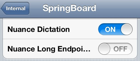 iOS 5 내부 빌드. Nuance 음성 인식 기술을 탑재