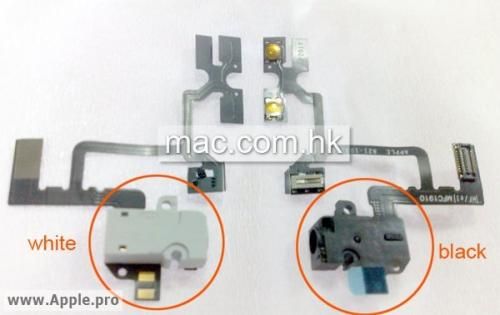 iPhone 5의 것으로 추정되는 카메라 렌즈와 이어폰 잭