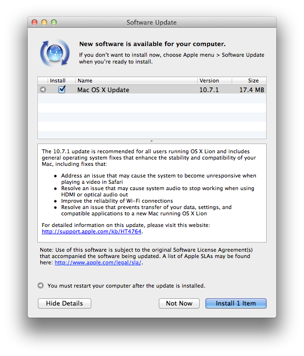 Apple, OS X Lion 10.7.1 배포