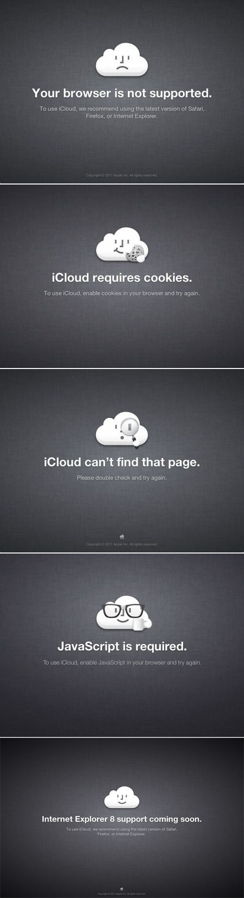 iCloud. 귀여운 에러페이지들.