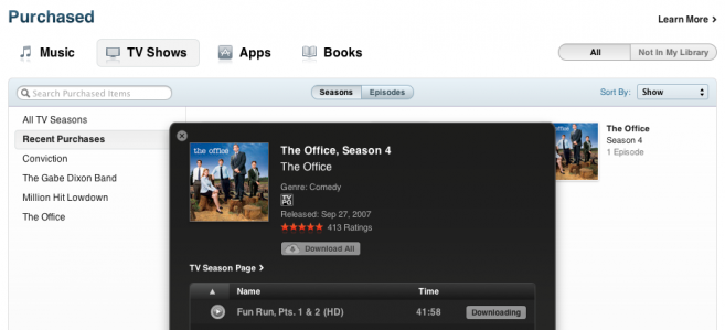 iTunes Store. TV 프로그램 구입 목록함 추가.