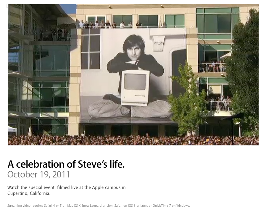 Apple Campus에서 열린 스티브 잡스의 추모 영상 공개.