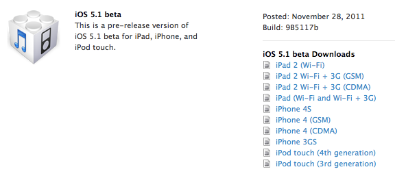 Apple, iOS 5.1 Beta, Xcode 4.3 to Developers에 배포.