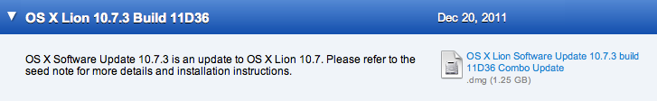 Mac OS X Lion 10.7.3 Build 11D36 디벨로퍼에 배포
