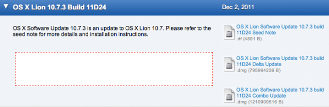 Apple, OS X Lion 10.7.3 (build 11D24) 개발자 배포