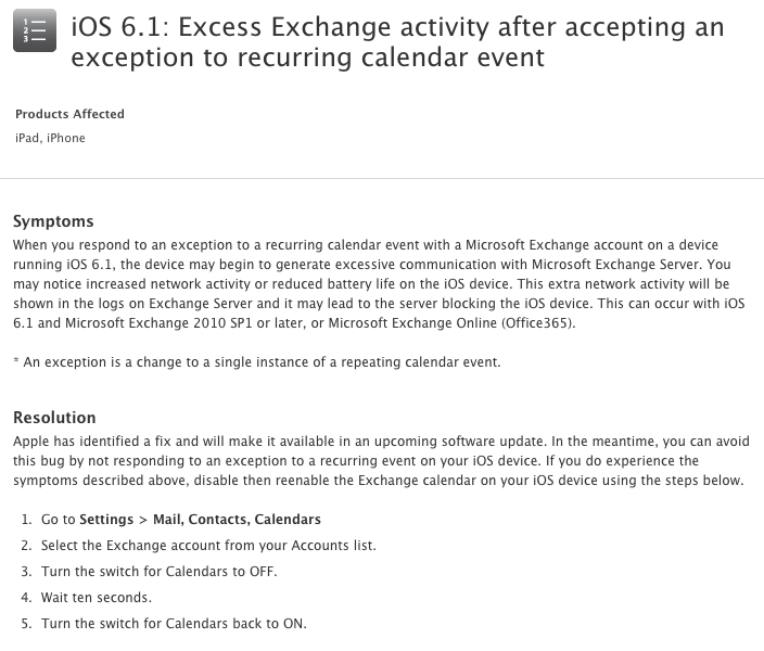 iOS 6.1에서 잦은 Microsoft Exchange 액세스의 문제 해결 방법