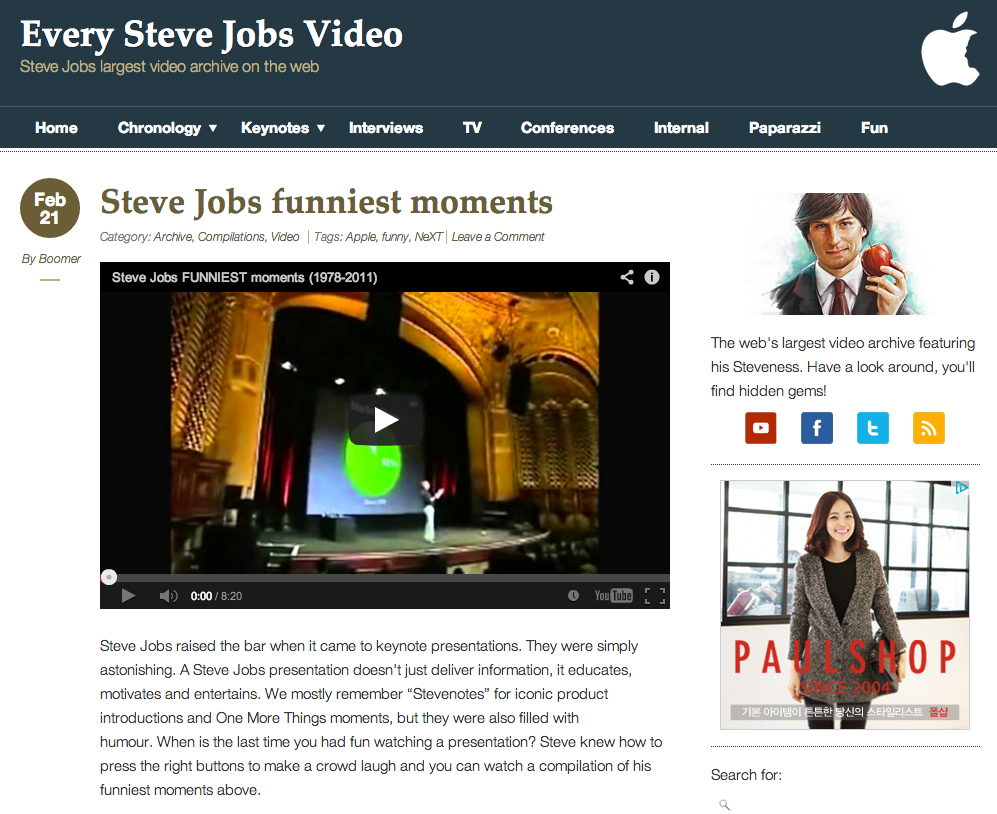 고 Steve Jobs의 키노트 이벤트와 과거의 동영상을 모은 사이트 Every Steve Jobs Video 오픈