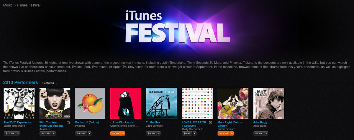 Apple, 9월 한달 동안 개최하는 iTunes Festival 2013 사이트 오픈