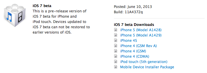 Apple, iOS 7 Beta 11A4372q 제공