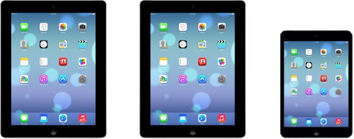 iPad에서 iOS 7이 구동되는 모습
