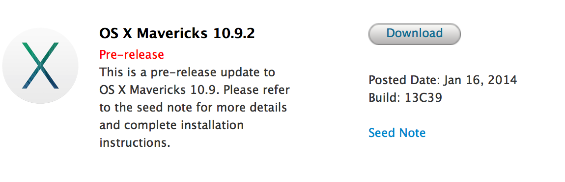 OS X Mavericks 10.9.2 베타(13C39) 업데이트