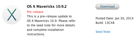 OS X Mavericks 10.9.2 Build 13C48 업데이트 공개