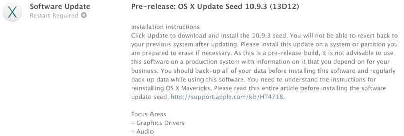 OS X Mavericks 10.9.3 Build 13D12 개발자들에게 발표