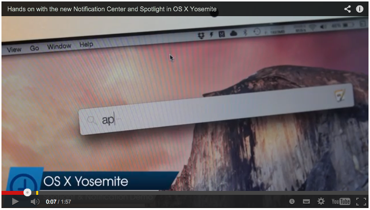 OS X 10.10 기능 영상. 새로운 노티피케이션 센터와 스팟 라이트.