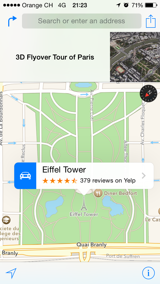 iOS 8 beta 2 : 지도 앱에 시티 투어 라고 하는 숨겨진 기능 발견.