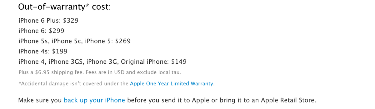 Apple US. iPhone 6/6 Plus 유상 리퍼 가격 공개.