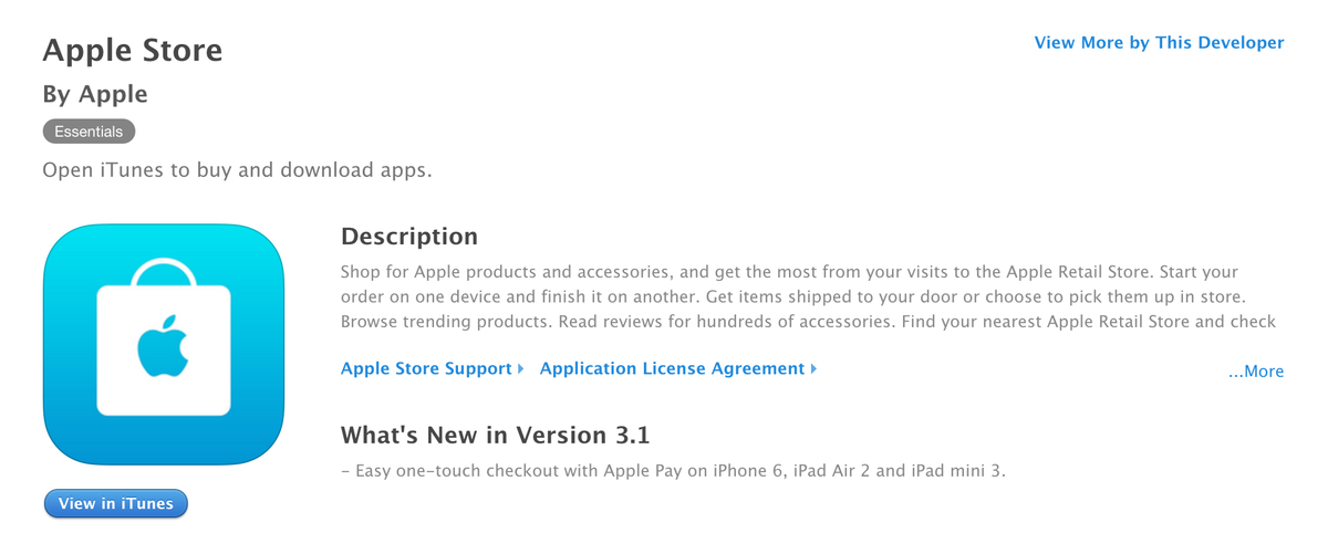 iOS 용 Apple Store 어플. Apple Pay 지원.