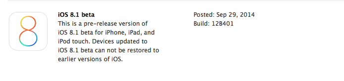 iOS 8.1 beta 개발자들에게 공개.
