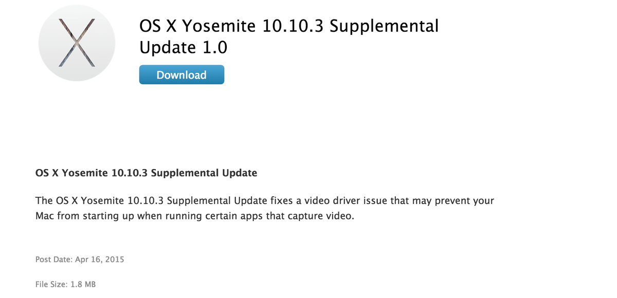 Apple 비디오 드라이버 문제를 해결 한 OS X Yosemite 10.10.3 추가 업데이트 10.10.3 제공.