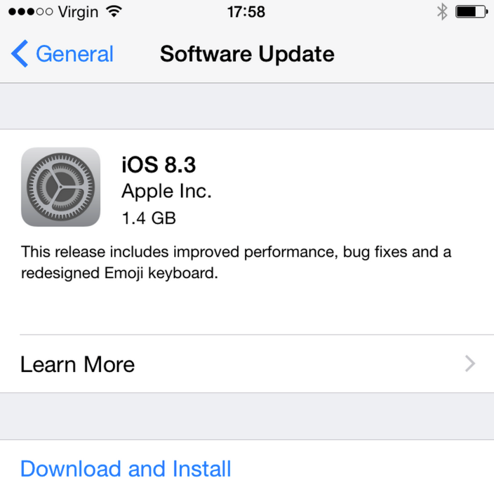 디자인이 새로워진 이모티콘 키보드를 포함한 iOS 8.3 업데이트 제공.