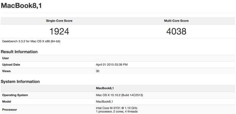 12인치 MacBook 벤치마크 결과나와. 2011년 MacBook Air랑 비슷한 성능..