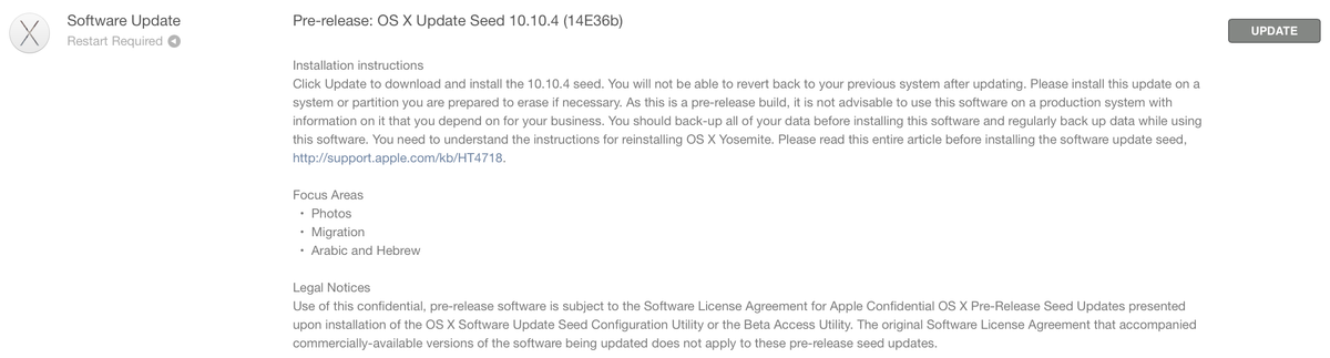 OS X 10.10.4 (14E36b) 퍼블릭 베타 공개.