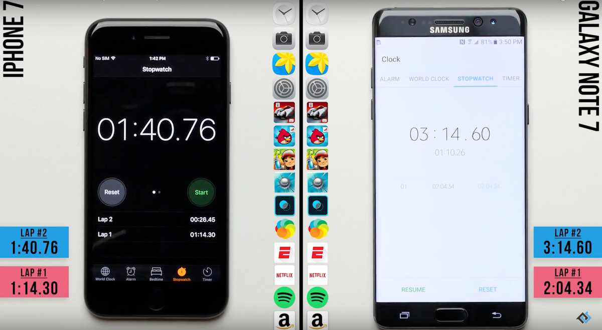 iPhone 7 vs. Galaxy Note 7 스피드 테스트